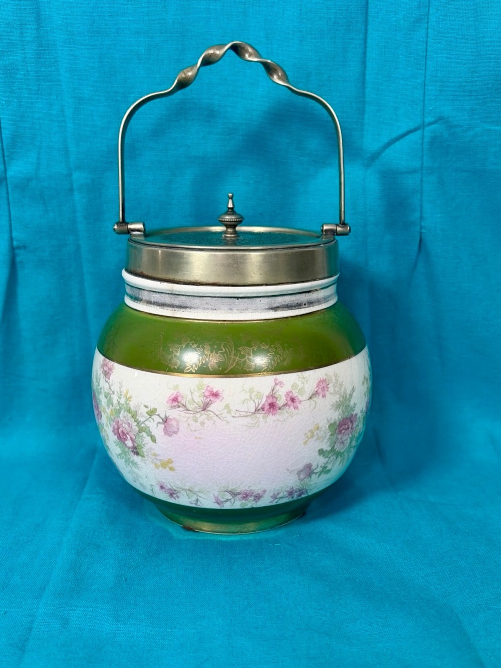 Antique Nippon Style Porcelain Biscuit Jar w/ EPNS Lid c.1890–1910